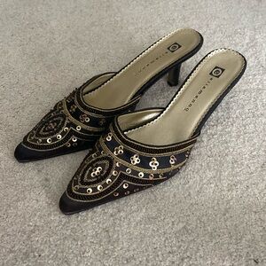 Brown Embellished Mule Kitten Heels